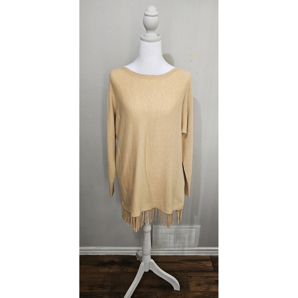 Lilly Pulitzer Sweater Women Medium Fringe Hem Pullover Knit Lightweight Relaxed